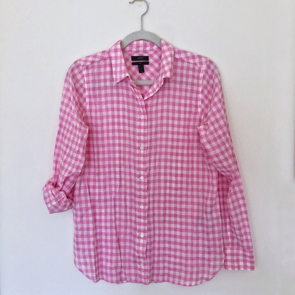 J. Crew Tops - J. Crew button down pink and white gingham blouse